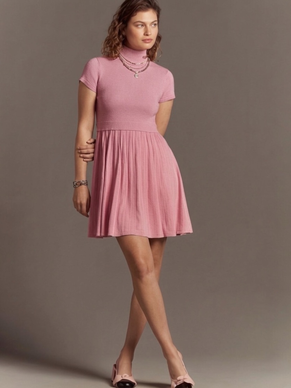 NWT Anthropologie The Thea Twofer Sweater Mini Dress XXS Pink Rib Knit Spring